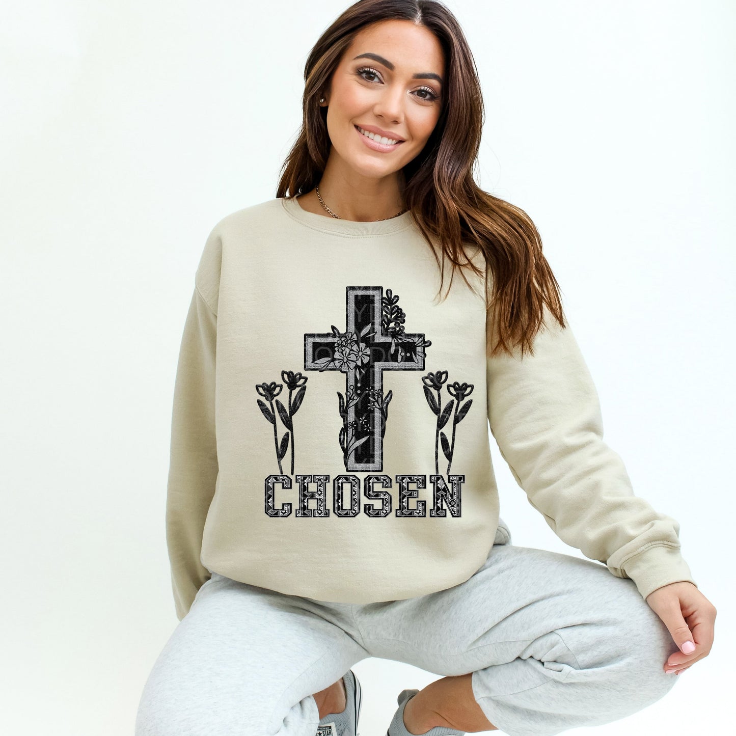 Chosen Cross with Flowers | Comfort Colors Tee or Gildan Crewneck Sweatshirt