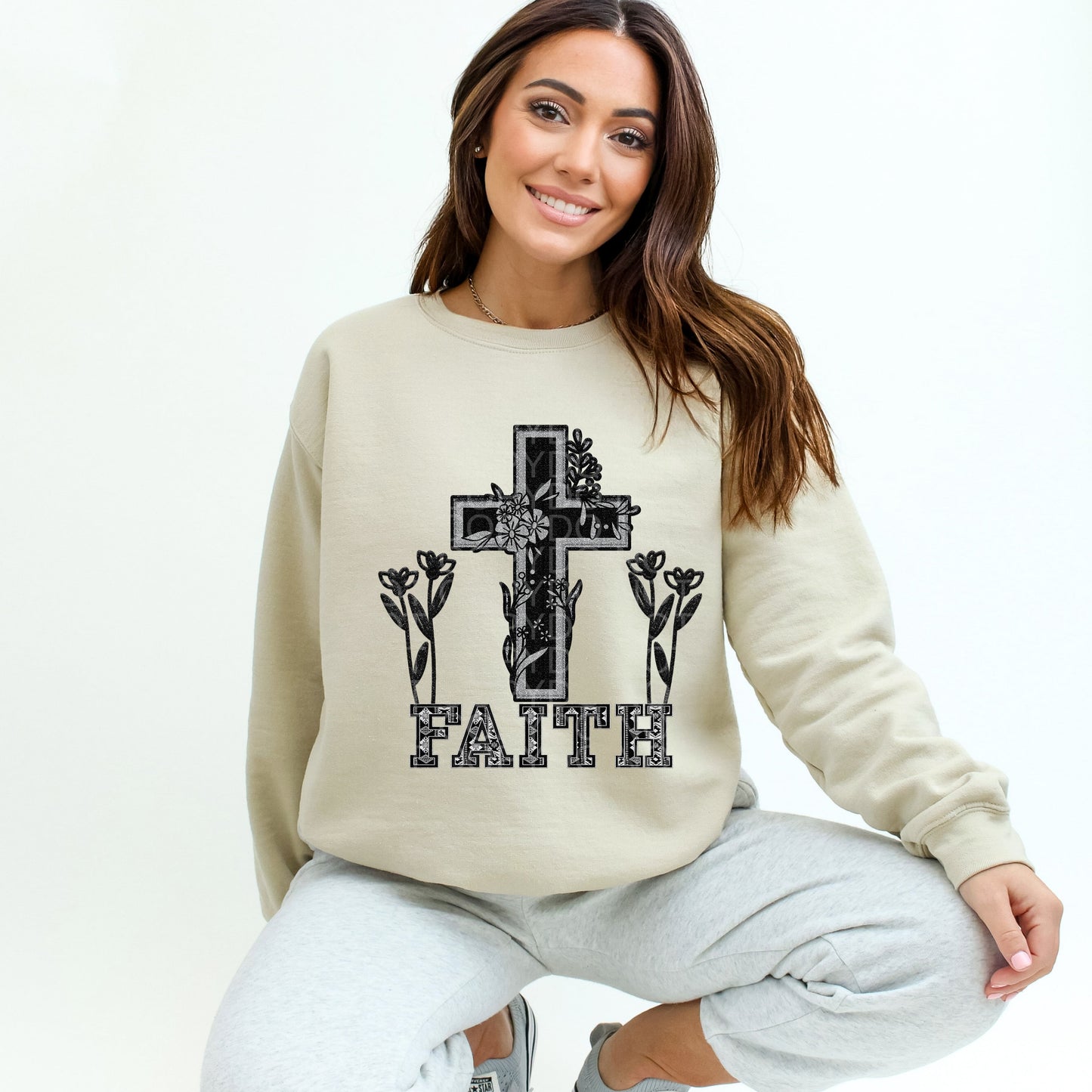 Faith Cross with Flowers | Comfort Colors Tee or Gildan Crewneck Sweatshirt