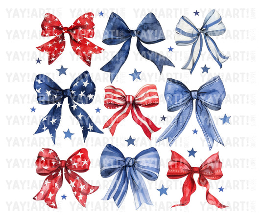 Coquette Red, White & Blue Bows