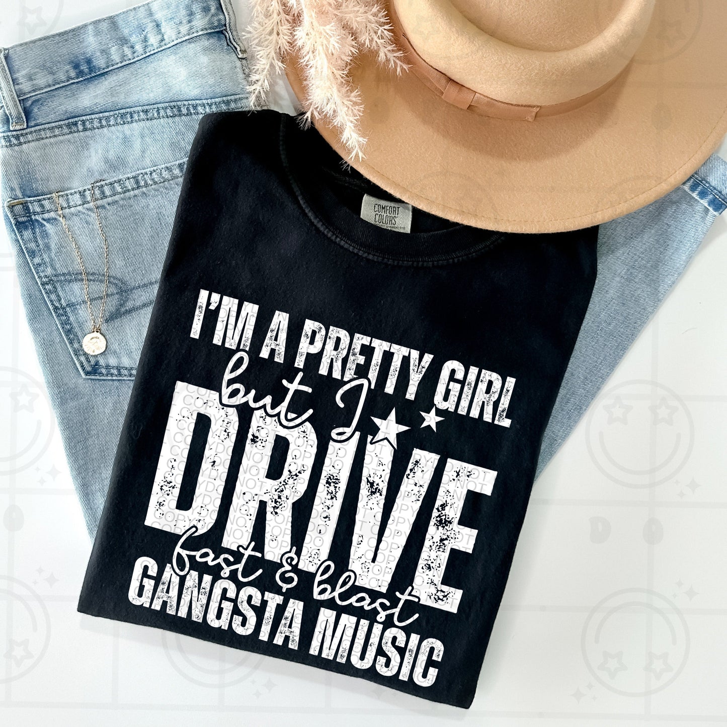 I'm a Pretty Girl But I Drive Fast White Ink | Comfort Colors Tee or Gildan Crewneck Sweatshirt