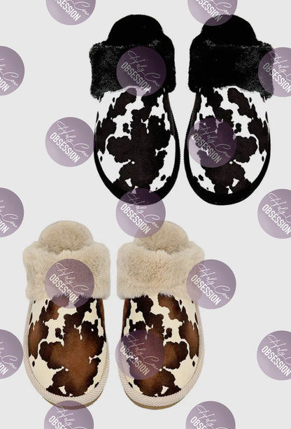 C.C. Cow Print Faux Fur Slipper