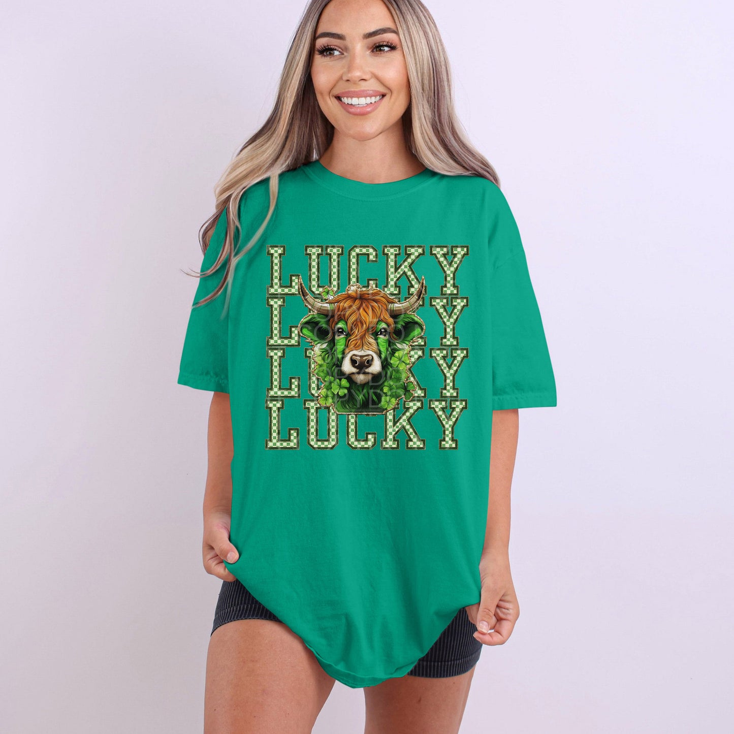 Lucky Stacked Highland Cow | Comfort Colors Tee or Gildan Crewneck Sweatshirt