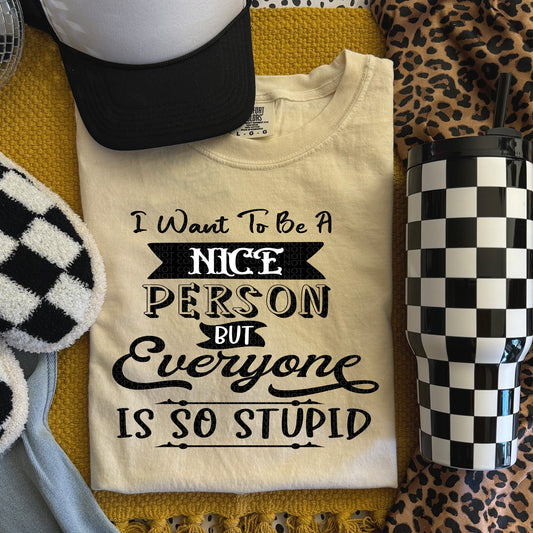 I Want to Be a Nice Person but Everyone is So Stupid | Comfort Colors Tee or Gildan Crewneck Sweatshirt