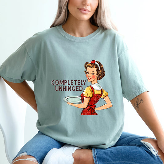 Completely Unhinged Girl with Plate | Comfort Colors Tee or Gildan Crewneck Sweatshirt