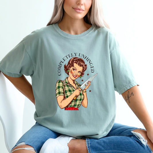 Completely Unhinged Girl with Knife | Comfort Colors Tee or Gildan Crewneck Sweatshirt