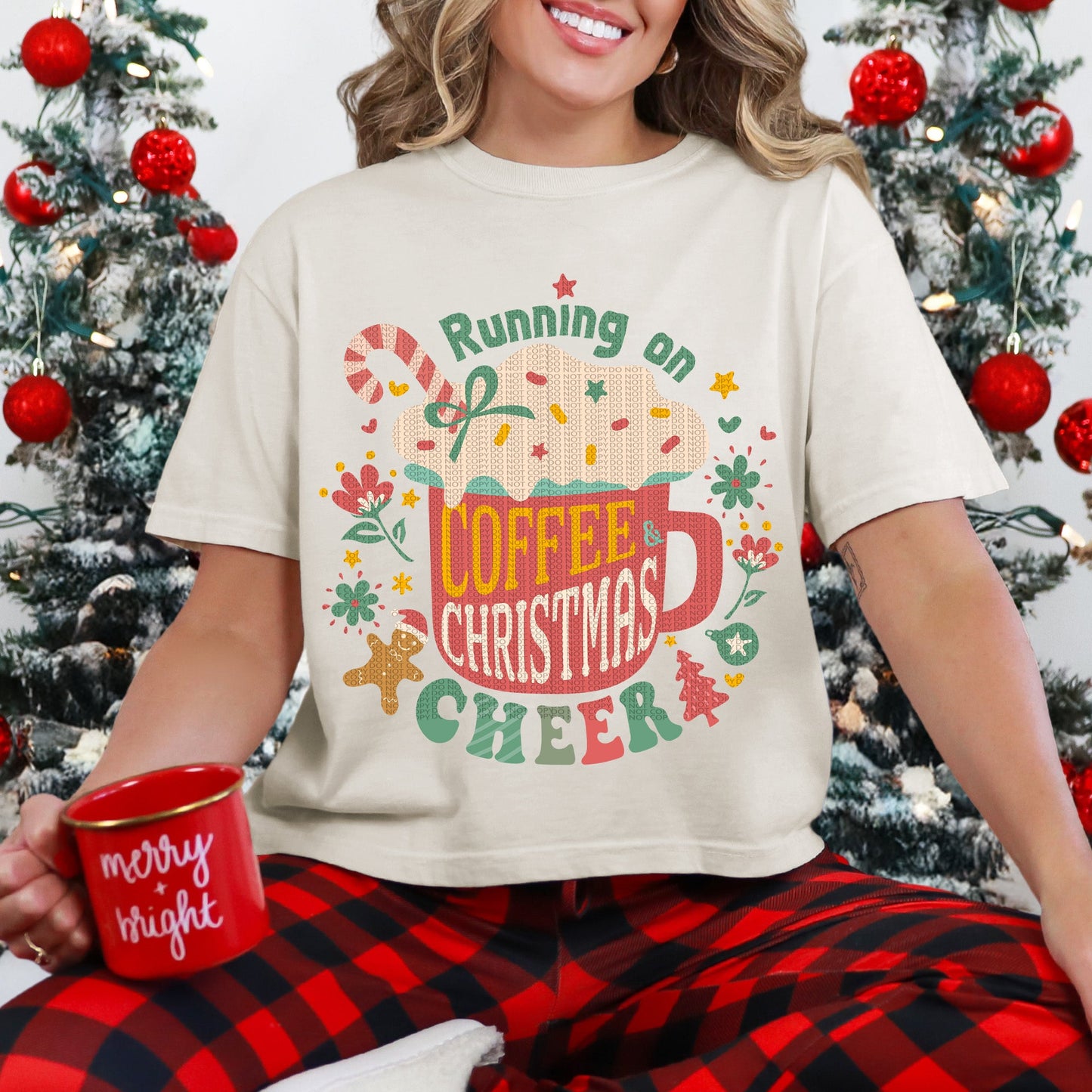 Running on Coffee and Christmas Cheer| Comfort Colors Tee or Gildan Crewneck Sweatshirt