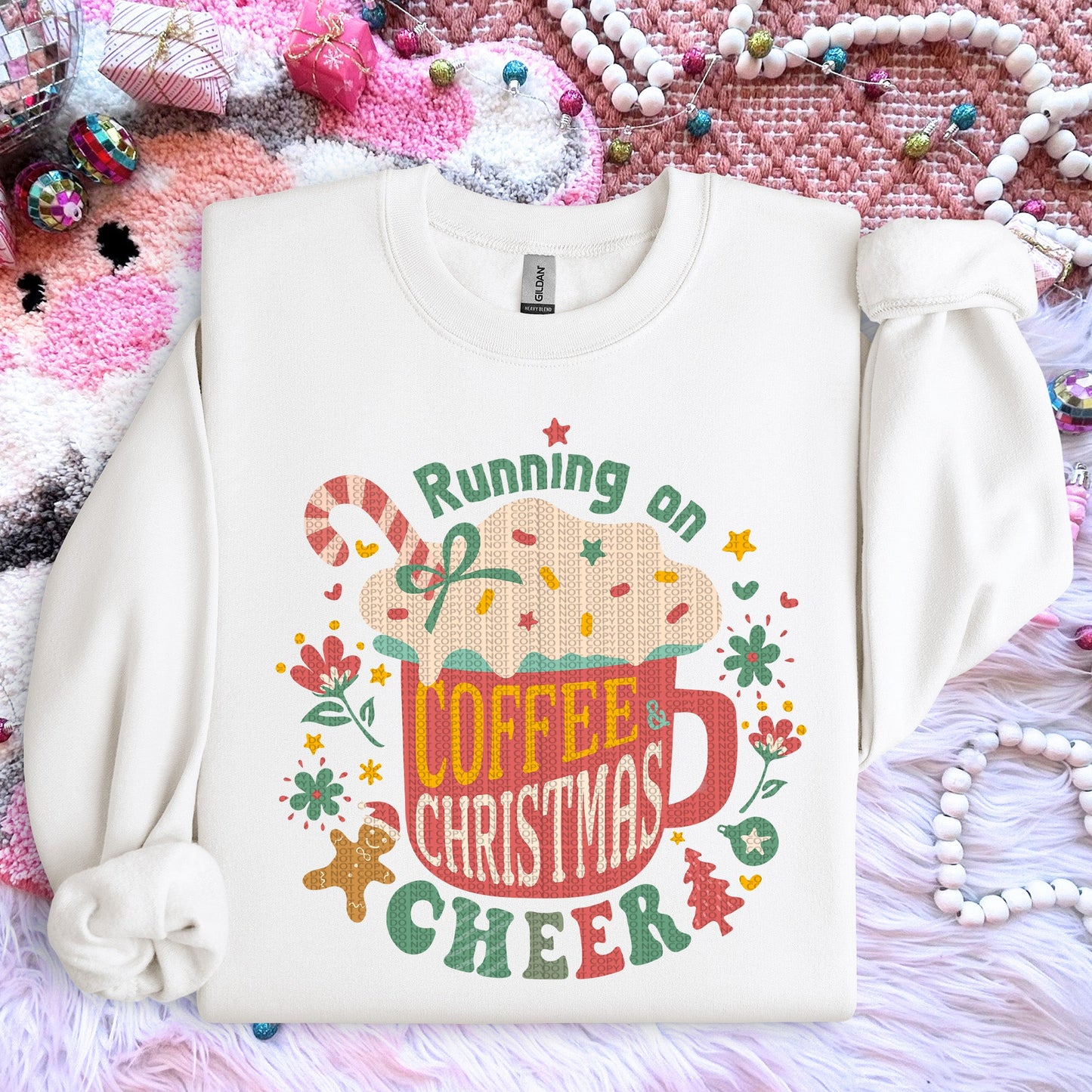 Running on Coffee and Christmas Cheer| Comfort Colors Tee or Gildan Crewneck Sweatshirt