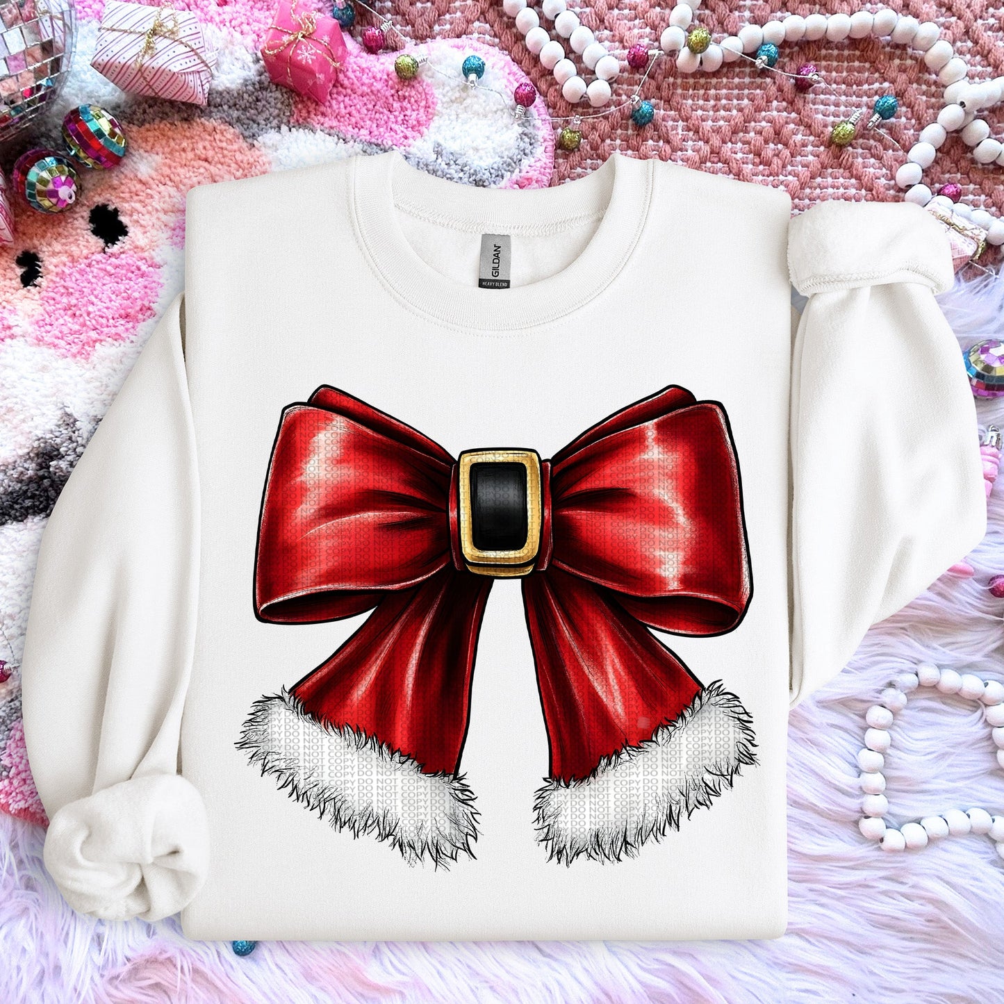 Santa Bow | Comfort Colors Tee or Gildan Crewneck Sweatshirt