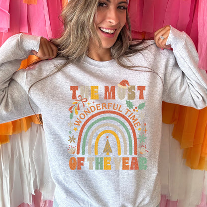 The Most Wonderful Time of the Year Retro Rainbow | Comfort Colors Tee or Gildan Crewneck Sweatshirt