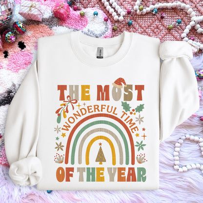 The Most Wonderful Time of the Year Retro Rainbow | Comfort Colors Tee or Gildan Crewneck Sweatshirt