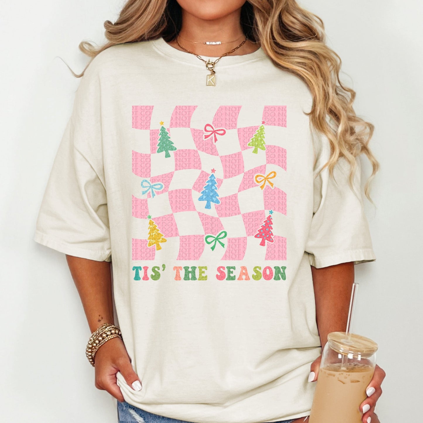 Tis the Season Pink Checkers| Comfort Colors Tee or Gildan Crewneck Sweatshirt