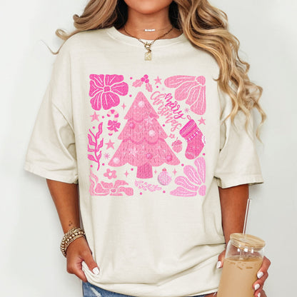 Boho Pink Abstract Christmas | Comfort Colors Tee or Gildan Crewneck Sweatshirt